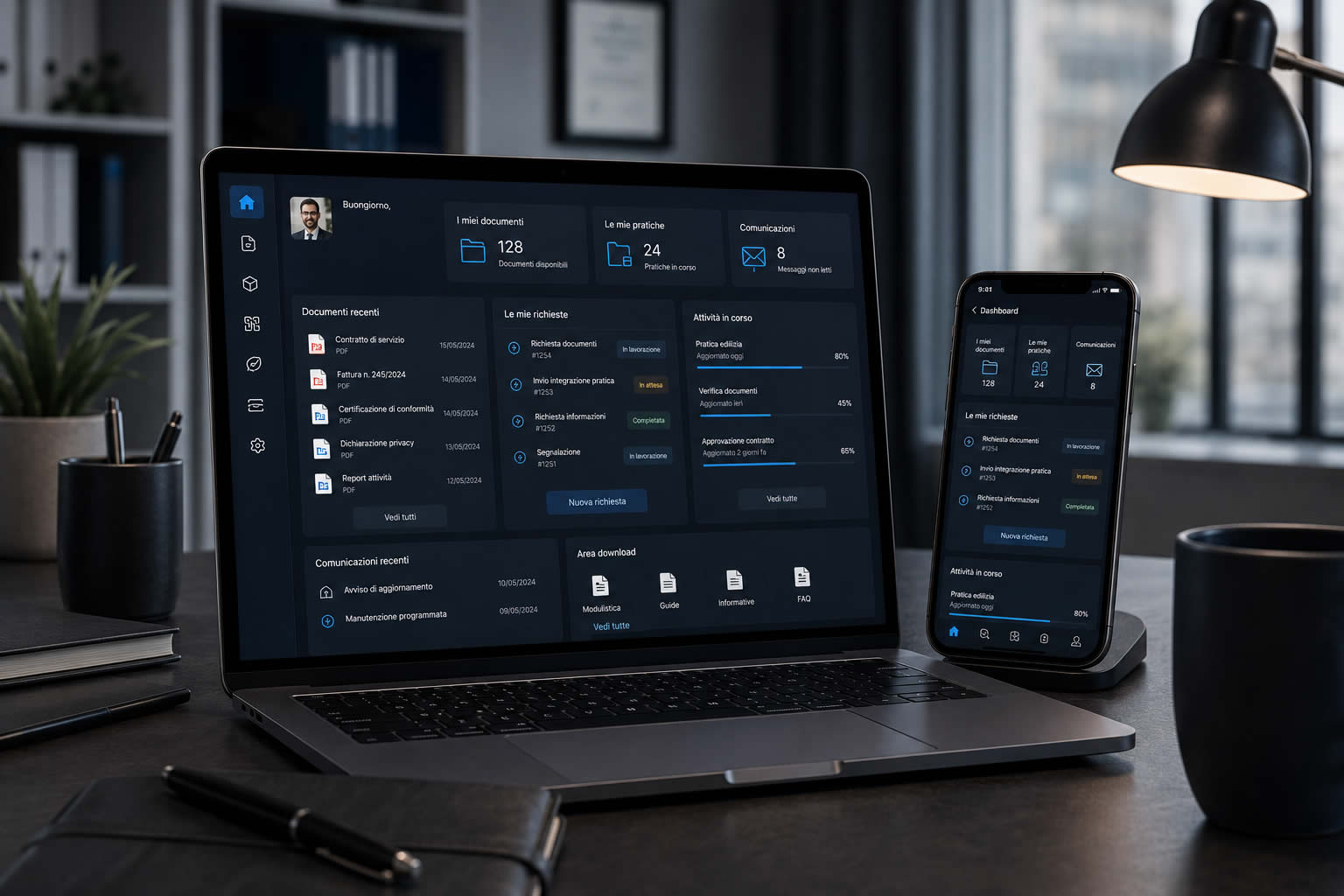 Digital Workspace - Digital Workspace centralizza documenti, pratiche, comunicazioni e informazioni riservate in un'unica area sicura accessibile da qualsiasi dispositivo.